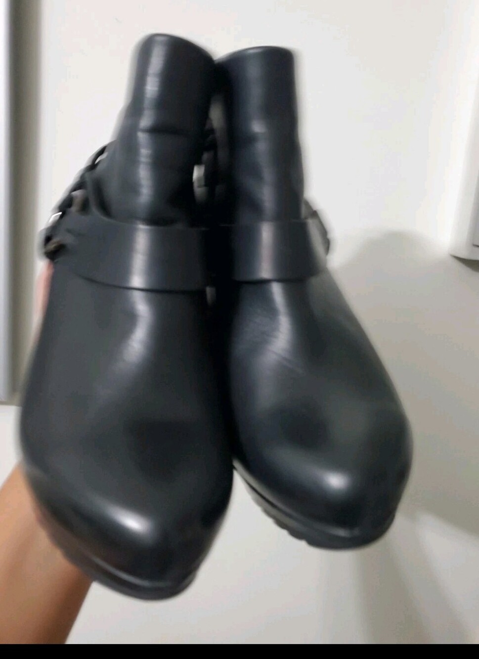 Paul Green Black Leather Ankle Booties with Buckle Accent